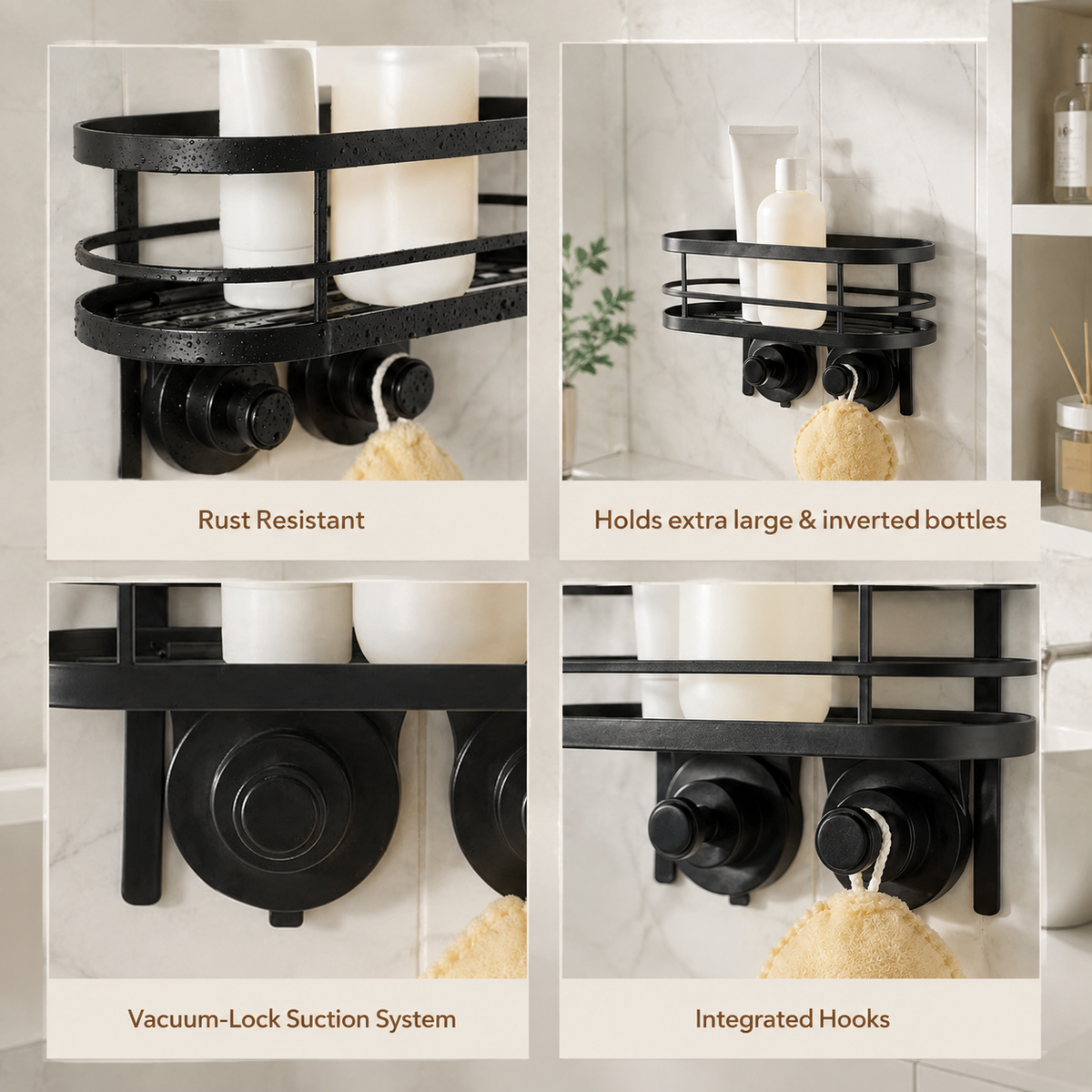 Suction Mount Shower Caddy with Hooks