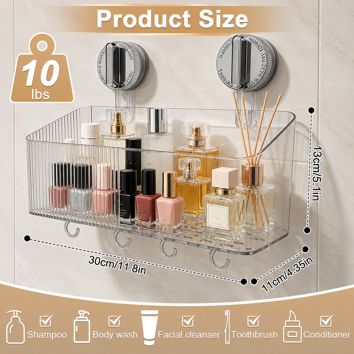 Clear Suction Shower Caddy Organizer