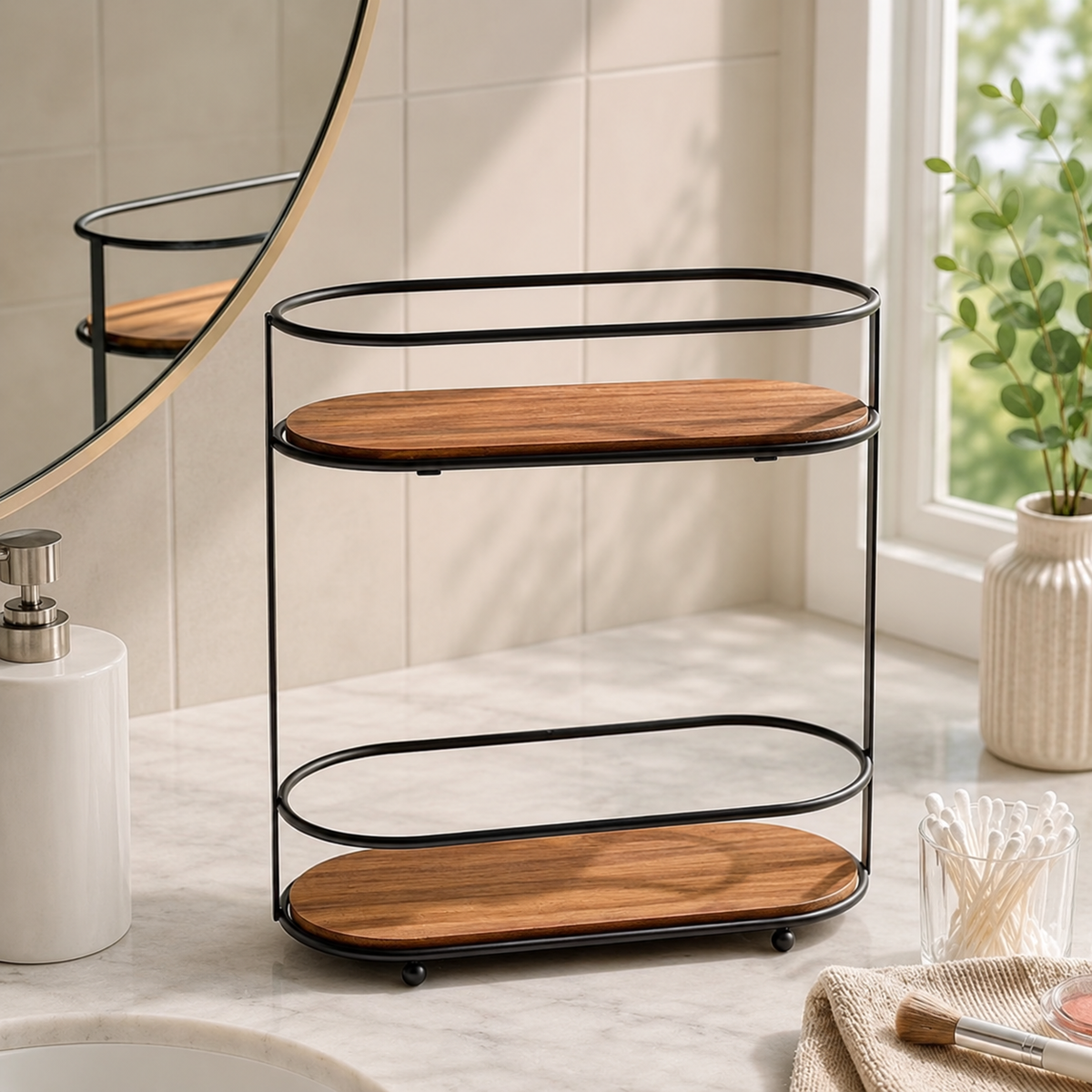 Two-Tier Acacia Wood Vanity Organizer