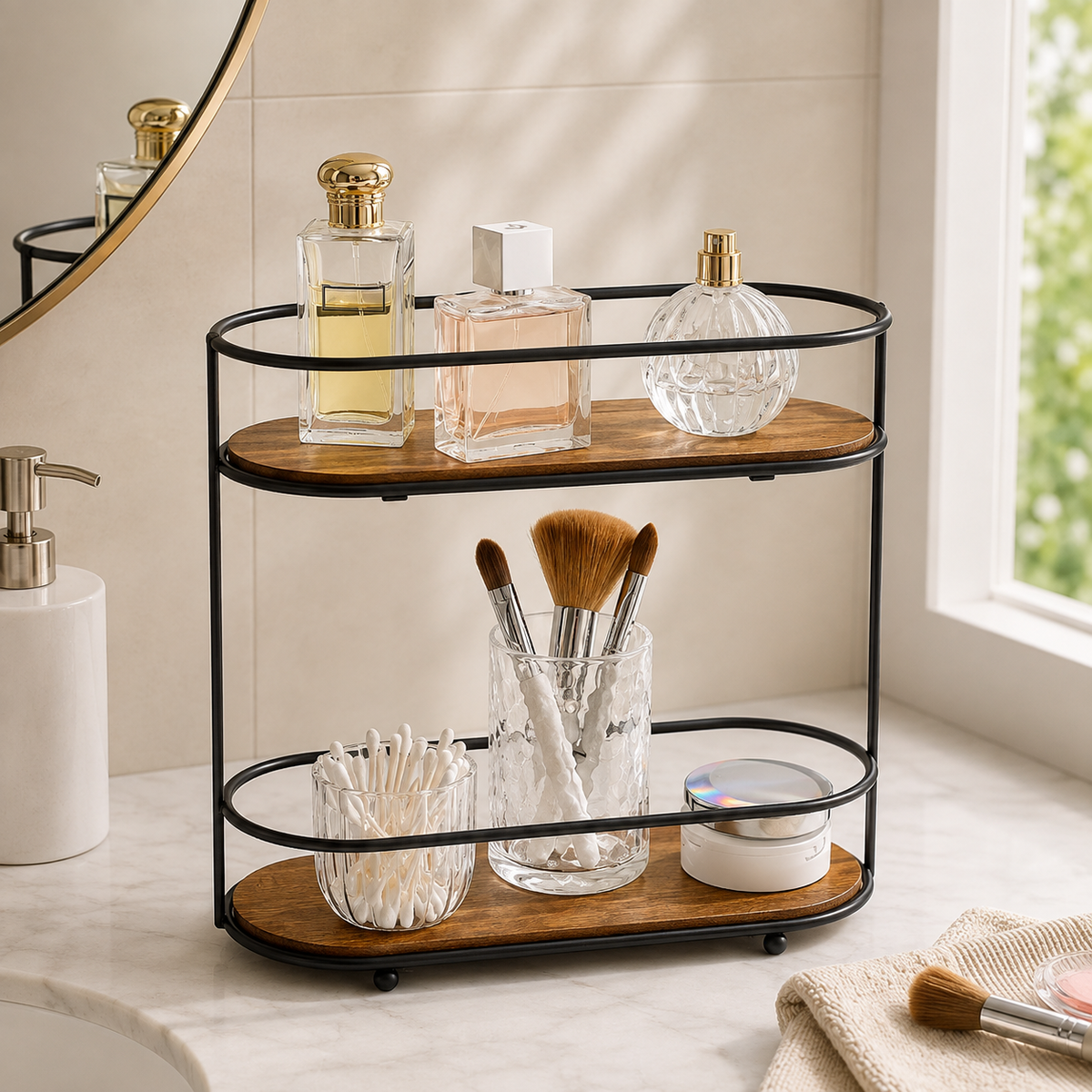 Two-Tier Acacia Wood Vanity Organizer