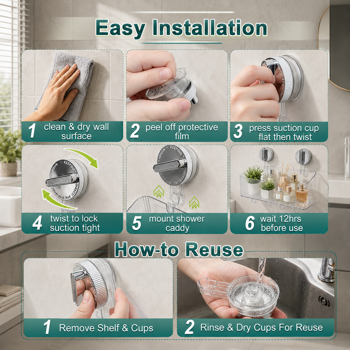 Clear Suction Shower Caddy Organizer