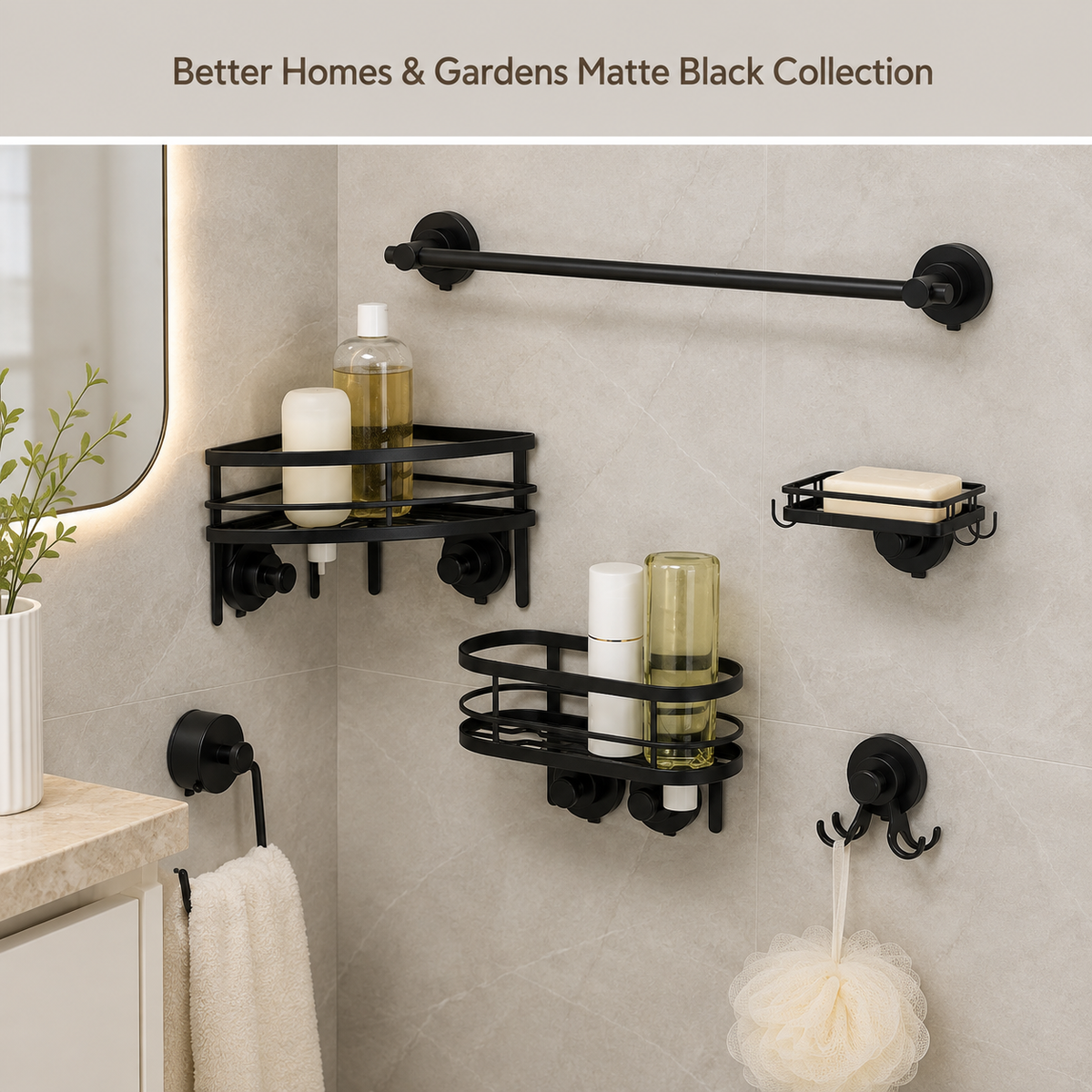 Suction Mount Shower Caddy with Hooks