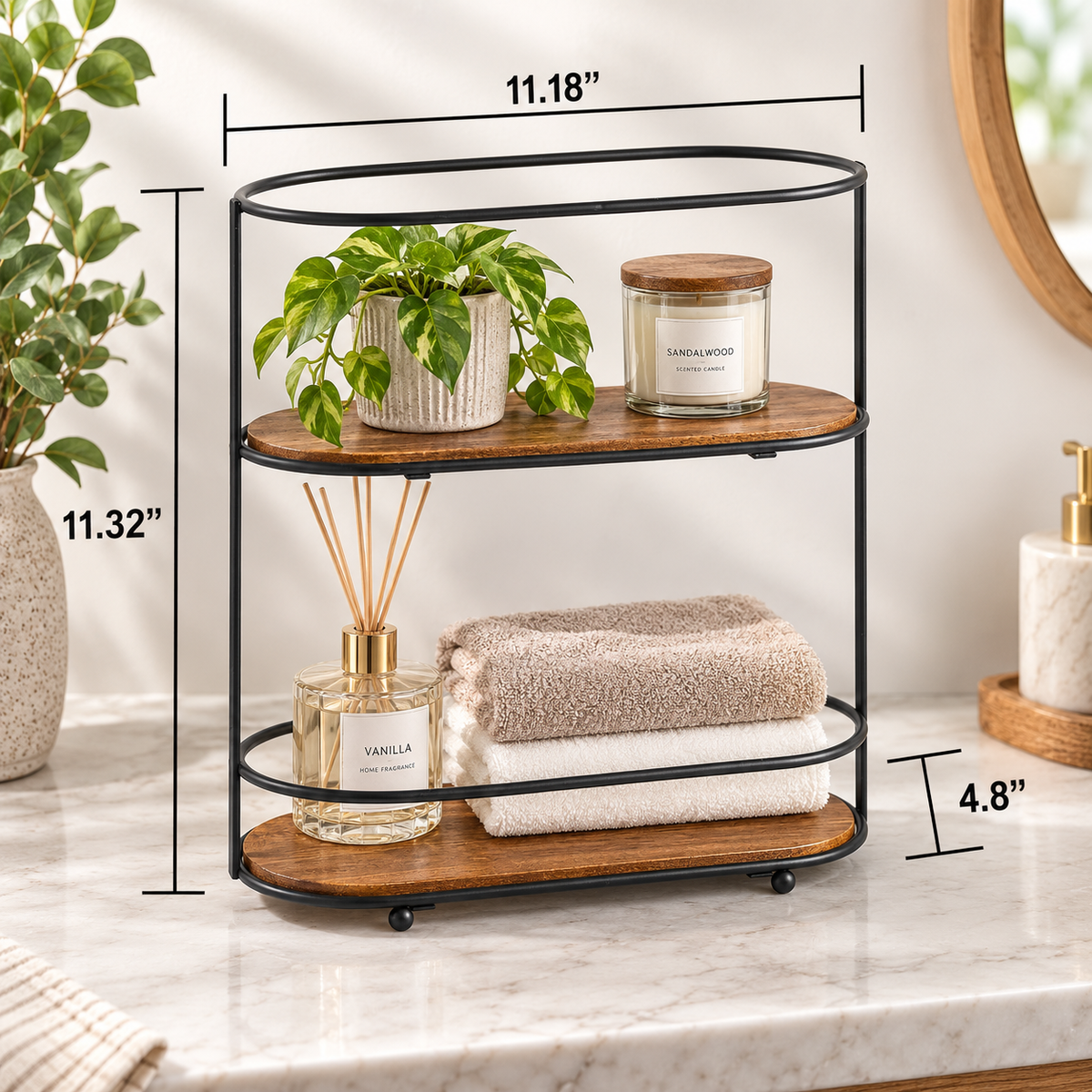 Two-Tier Acacia Wood Vanity Organizer