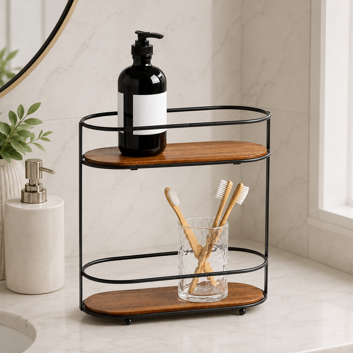 Two-Tier Acacia Wood Vanity Organizer