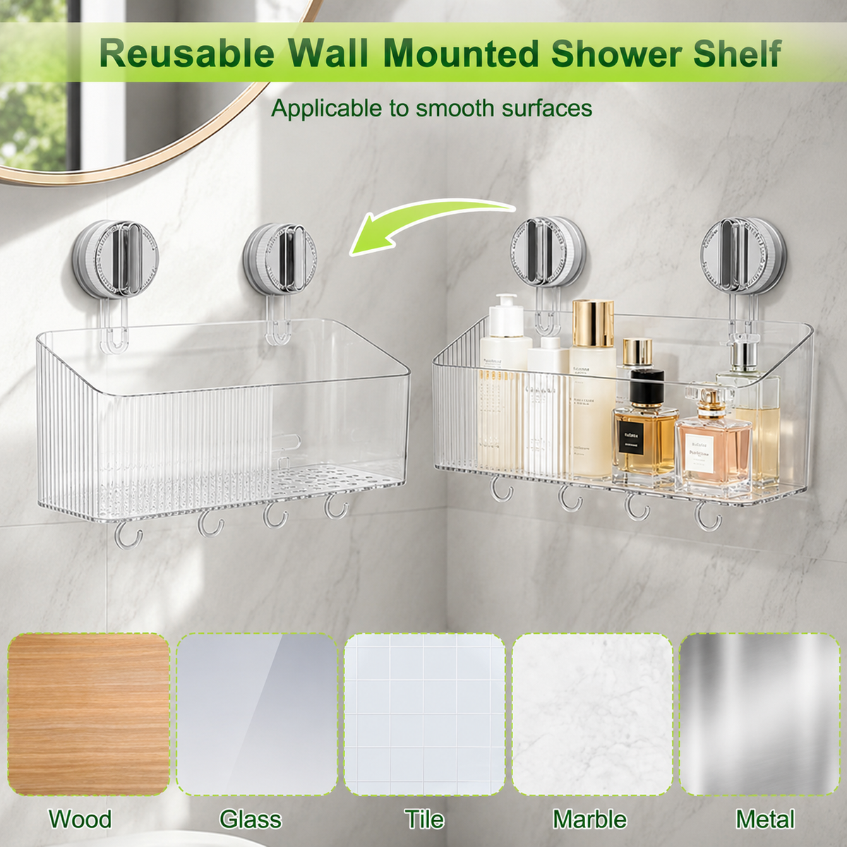 Clear Suction Shower Caddy Organizer
