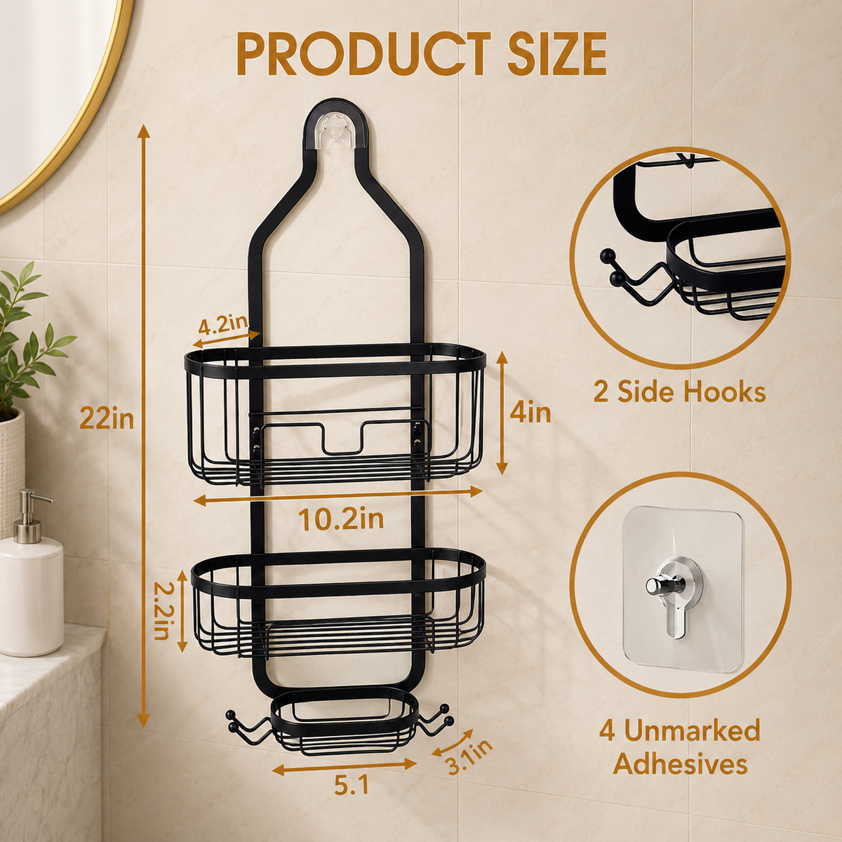 3-Tier Hanging Shower Caddy Organizer